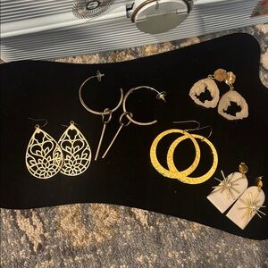 Five Pairs Gold tone fashion earrings
